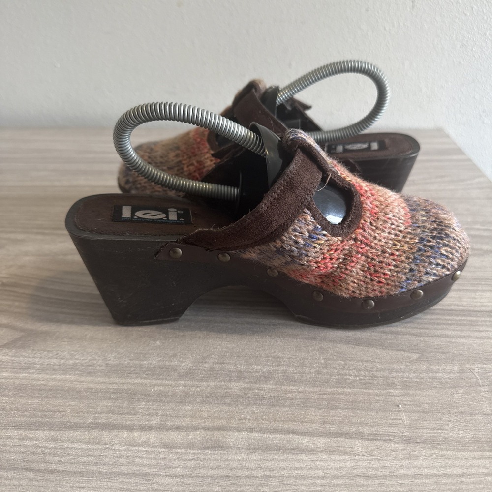 L.E.I. Bundle up Wool Knit Clogs Women's Sz 7 Vintage Platform Shoes Multicolor - Picture 9 of 11